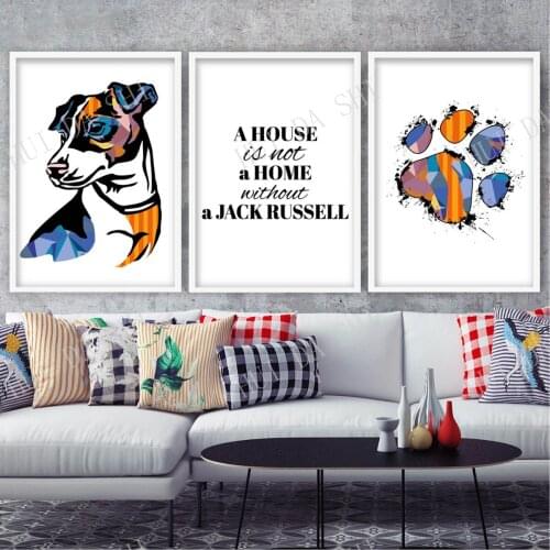 Set of 3 Prints House is not a Home Jack Russell Paw Print Multicolour Abstract Art Print Colourful Dog Gallery Wall Poster