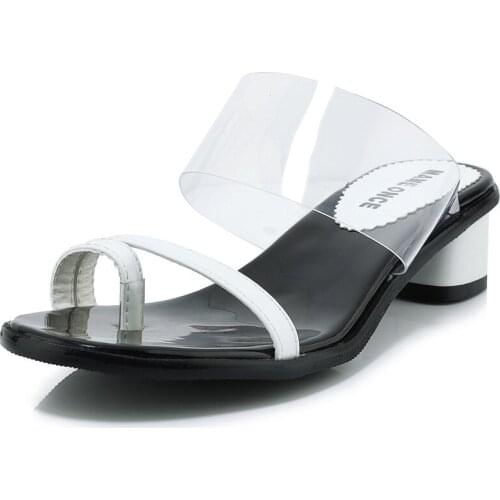 2019 summer new product with thick heel toe transparent half drag sandals 32-46