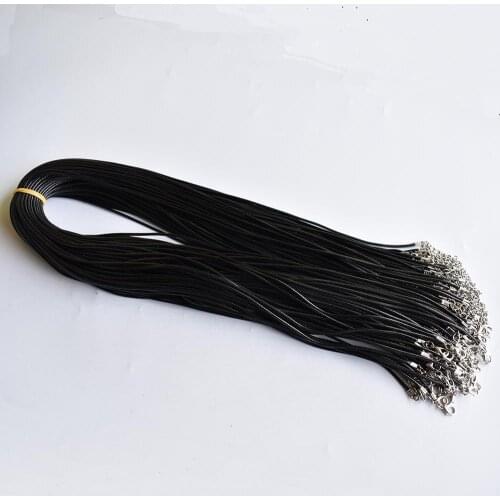 Wholesale 100pcs/lot 1.5mm black Wax Leather cord rope necklaces 60cm with Lobster clasp jewelry for diy pendants free shipping