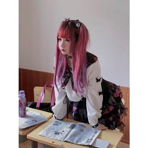 Japanese Harajuku original college jk Uniform student hot girl butterfly Patch White Sweet Kawaii Lace mini Skirt Sailor Set