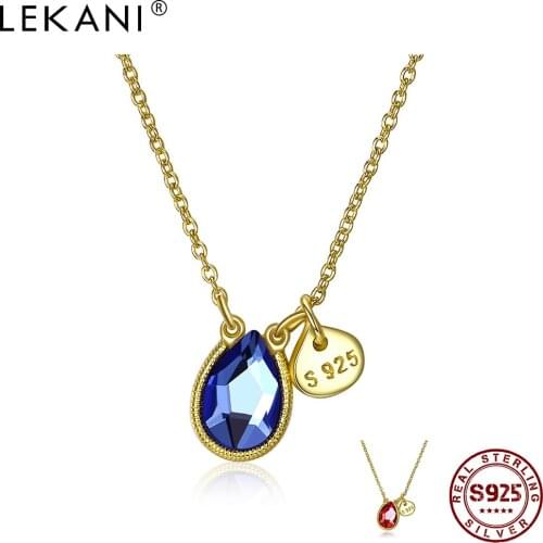 LEKANI 925 Sterling Silver Pendant Necklace For Women Water Droplets Shape Austria Crystal Necklace Party Fine Jewelry New