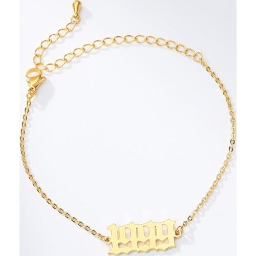 Personalized Old English Number Bracelets For Women Custom 1997 1998 1999 Date Year Chain Bracelet Gothic Jewelry Birthday Gift