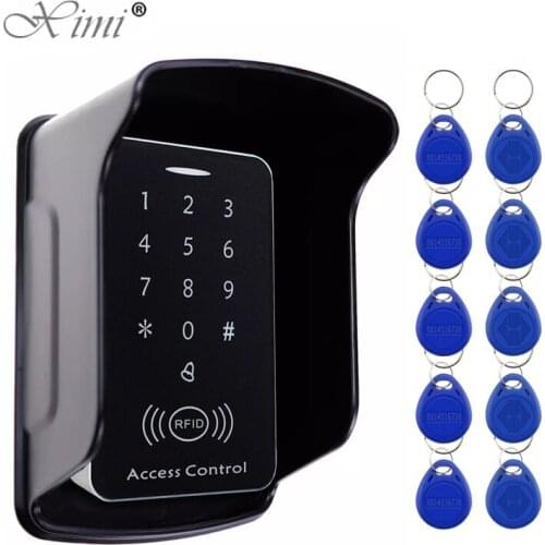 Outdoor Metal RFID Access Control Keypad Card Reader Waterproof Cover 125KHz 10PCS Keyfobs Rainproof for Access Control System