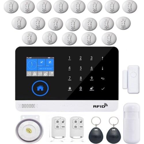 SmartYIBA Russian Spanish French Wireless Wifi GSM GPRS RFID Home Security Burglar Alarm System Smoke Fire Sensor Alarm Kit
