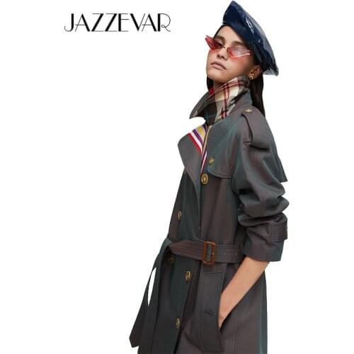 JAZZEVAR 2021 New arrival autumn khaki trench coat women casual fashion high quality cotton with belt long coat for women 9004