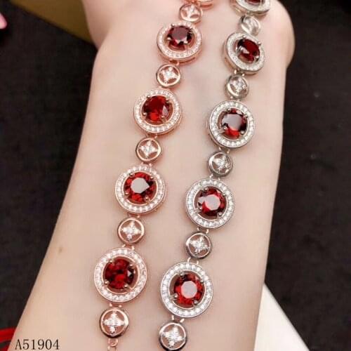 KJJEAXCMY boutique jewelry 925 sterling silver inlaid natural garnet gemstone female bracelet support detection