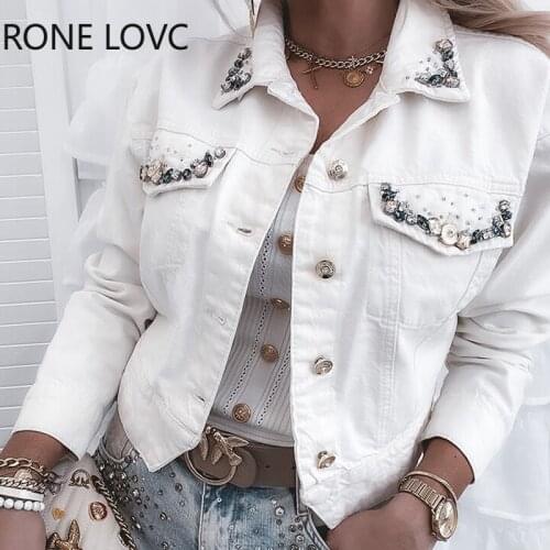 Women Chic Asymmetrical Diamonds Long Sleeves Short Denim Jacket Tops