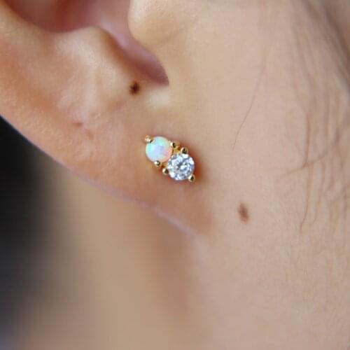TOP quality fashion delicate design two stone fire sparking opal cz PRONG setting 100% 925 sterling silver women girl earring