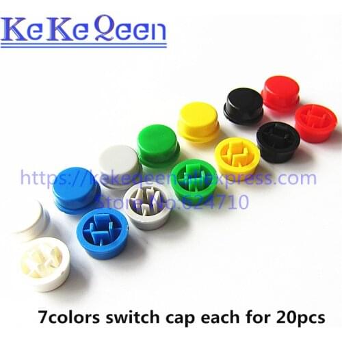 140Pcs Round Tactile Button Caps Kits 9.58*5.1mm for 12*12*7.3mm Micro Tact Switch For Arduino 7 colors
