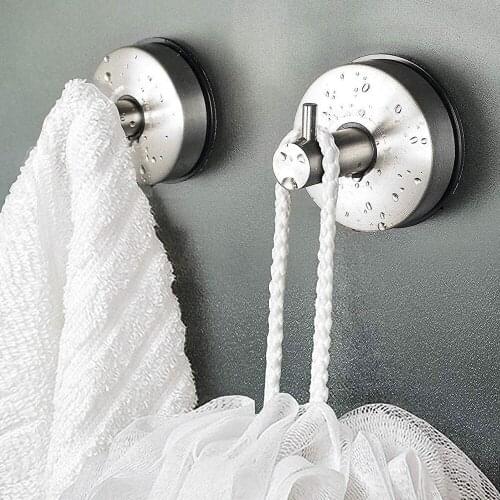 2pcs Vacuum Suction Cup Sucker Stainless Steel Shower Towel Kitchen Wall Hook Kitchen Hanger Bathroom Shower Accessories