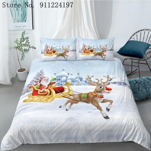 3D Santa Claus Bedding Set Soft Microfiber Duvet Cover Set Double/Queen/King Size Fawn Bedspread White Color Duvet Cover