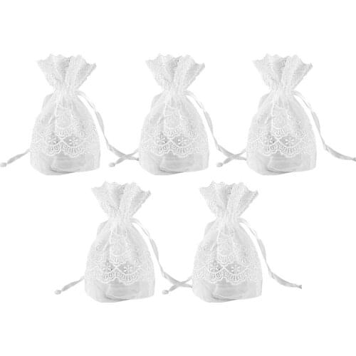 5PCS White Lace Yarn Storage Bag With Drawstring Lace Bundle Pocket Lace Bag Drawstring Lace Bundle Pocket Mesh Storage Bag
