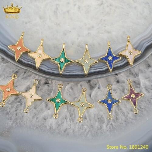 5pcs Natural Chalcedony Malachite Jaspers Cross Shape Pendant Fashion Jewelry,Plated Gold Bails Crystal Beads DIY Jewelry Making