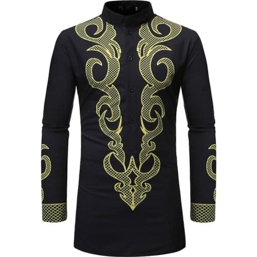 African Dashiki Robe Print Dress Shirt Men Hipster Hip Hop Casual African Clothes Streetwear Mens Shirts Camisa Social Masculina