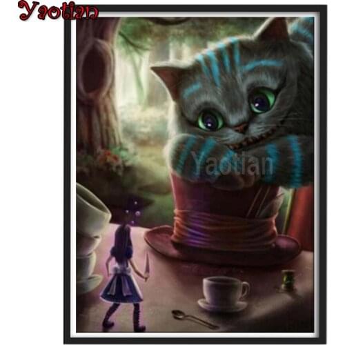 Cat Diamond Painting Alice In Wonderland Picture Of Rhinestones 5d Diy Diamond Embroidery Full Square Cross Stitch Home Decor
