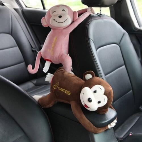 Car Tissue Box Hanging Paper Napkin Creative Cartoon Plush Monkey Portable Paper Box Pillow Interior Creative Tissue Box Auto