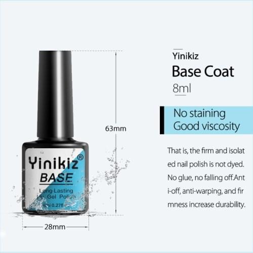 Yinikiz Glitter Primer Top Coat + Base Gel Lacquer Non-Cleasing Finish Gel Long Lasting Soak Off Uv Led Nail Gel Polish