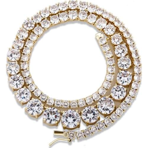 Hip Hop Claw Set CZ Stone Bling Iced Out Gradient Size Tennis Link Chain Chokers Necklaces for Men Women Unisex Rapper Jewelry