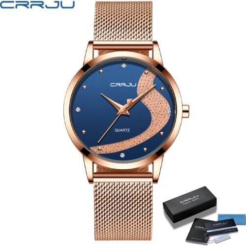 CRRJU Luxury Crystal Watch Women Top Brand Rose Gold Steel Mesh Ladies Wrist Watches Bracelet Girl Clock Relogio Feminino