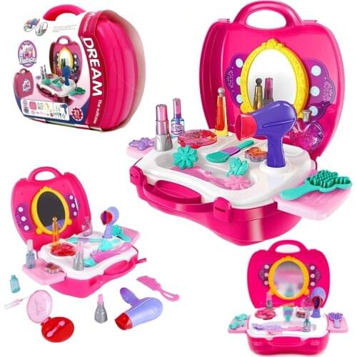 Kids Pretend Play Make Up Case And Cosmetic Set, Durable Beauty Kit Hair Salon with 21 Pcs Makeup Accessories toys for Girls