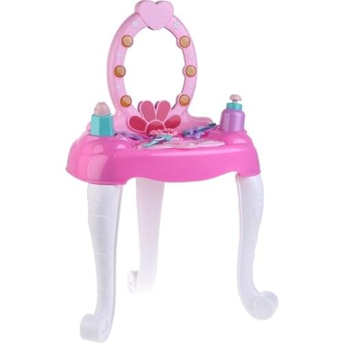 Kids Beauty Makeup Dressing Table Pretend Play Toy Set with Mirror Lights Music Sounds for Girls 3+ Years Birthday Gift