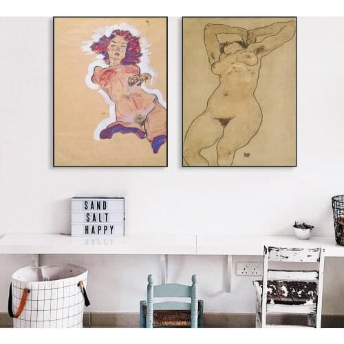 Egon Schiele Body Color Delineation Sketch Figure Canvas Art Print Painting Poster Wall Pictures For Living Room Home Decor