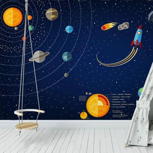 Custom Photo Hand Painted Space Universe Planet Children Room Bedroom Background Wall Mural Waterproof Canvas Painting Wallpaper