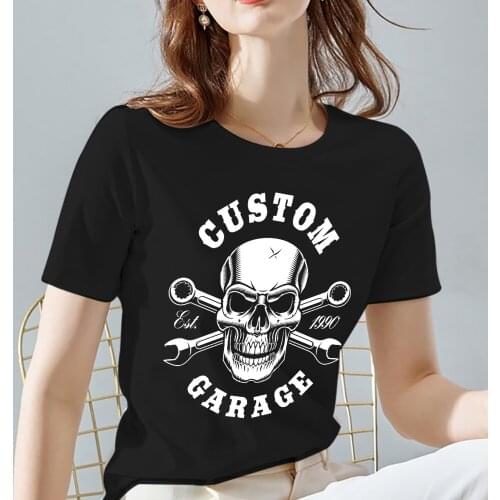 Vogue Women T-Shirt Harajuku Skulls Graphic Series Ladies Tops Summer Black O-Neck Printing Female Short-sleeved Tee Clothes