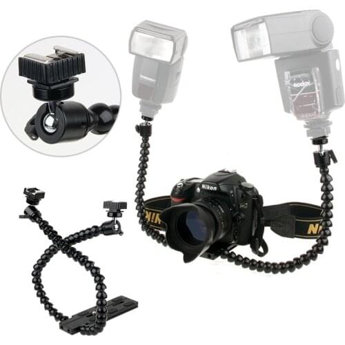 Flexible Dual Arm Hot shoe Flash Bracket For CANON NIKON PENTAX MACRO SHOT