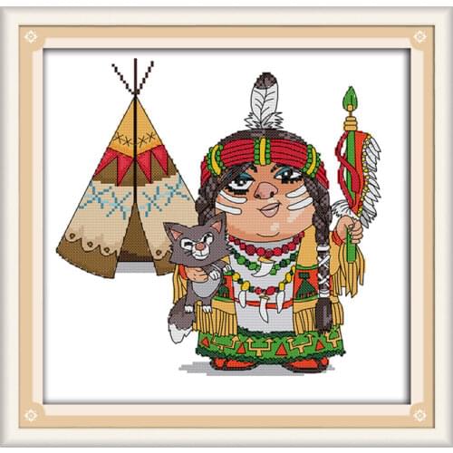 Indian Counted Cross Stitch cartoon people 11CT Printed DMC colour 11ct 14ct 18ct Set DIY Cotton Kit Embroidery Needlework