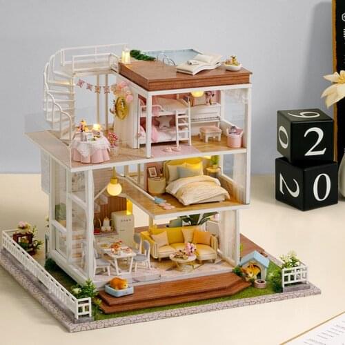 Large Doll House DIY Miniature Dollhouse Kit 3 Storey Villa Assemble Model Toys Christmas Goods Wooden House Furniture For Adult