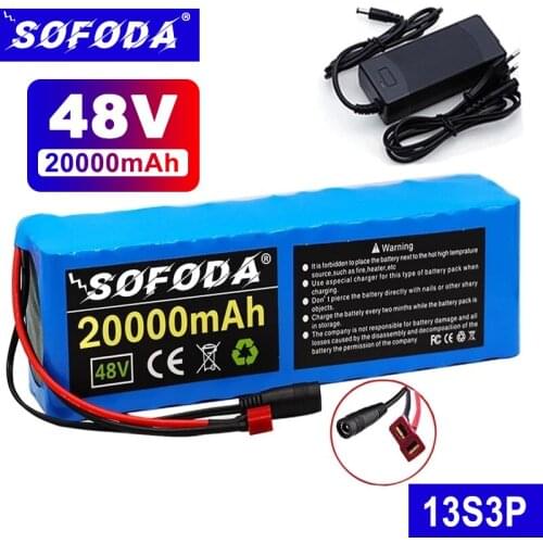 13S3P 48V Lithium Battery 20Ah 1000W Rechargeable Battery Pack for 54.6v Electric Bicycle Scooter Ebike Battery with BMS+Charger