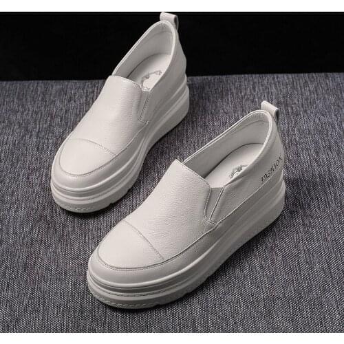 Womens genuine leather slip-on loafers wedge platform leisure espadrilles high quality female comfort footwear moccasins shoes