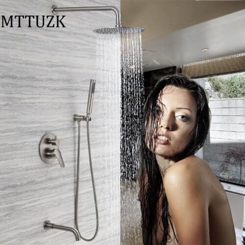 MTTUZK 304 Stainless Steel Brushed Bath Shower Faucets 8" 10" 12" Rain Shower head Bathroom Shower Set Mixer Valve Shower Faucet