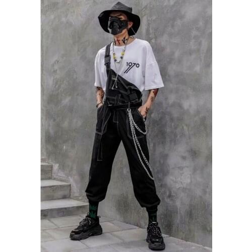 Ins Mens Denim Suspender Trousers Denim Safari Style Black Casual Pants E27