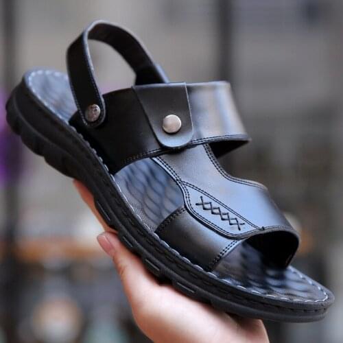 Man Wearing Sandals Summer Mens Leather Soft Bottom Shoes Elderly Father Dual-use Sandals And Slippers
