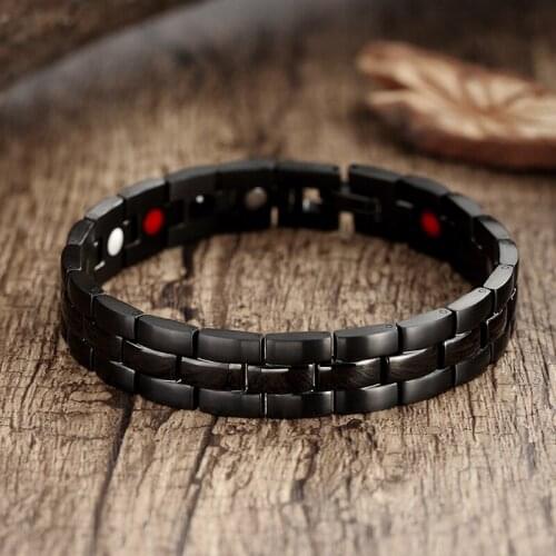 Hot Men black Bracelet Hand Chain Health Energy Germanium Magnetic Bracelet Male Stainless Steel Bracelets for Men Jewelry gift