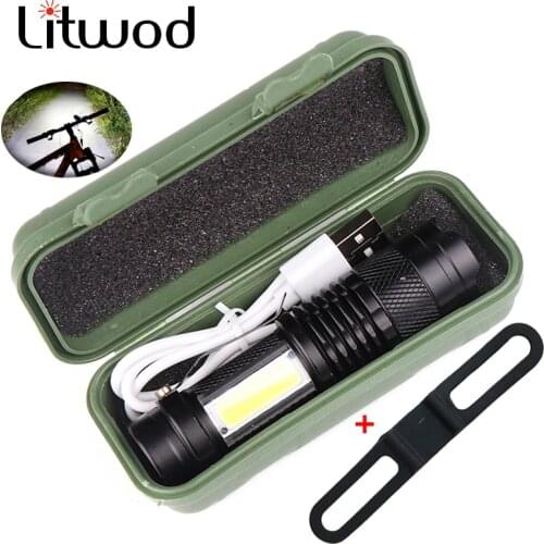 Newest Design XP-G Q5 Built in Battery USB Charging Flashlight COB LED Zoomable Waterproof Bicycle clip head lamp