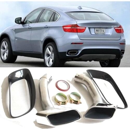 Pair Chrome Exhaust Dual Tail Pipe Muffler Tip 304 Stainless Steel Cover For BMW X6 E71 2008-2014 Motorsport Power M Performance