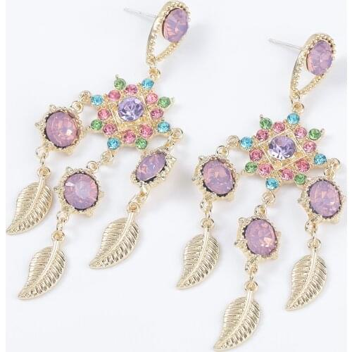 Pauli Manfi Fashion Metal Rhinestone Leaf Tassel Earrings Womens Creative Popular Exaggerated Party Jewelry Accessories