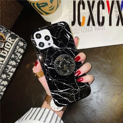 Luxury diamond Bracket marble pink Glossy Soft silicone phone case for apple iphone 12 MiNi X XR XS MAX 7 8 plus 11 Pro SE cover