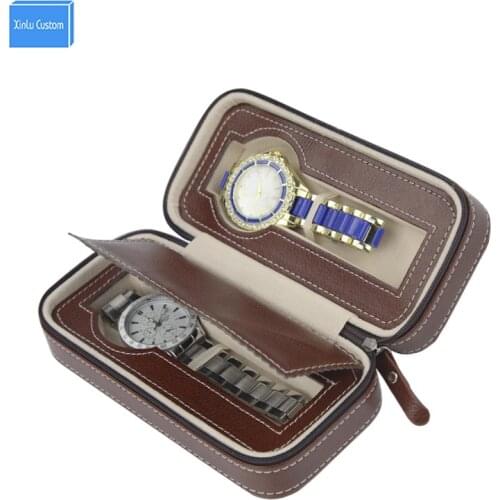 Luxury Fashion Travel Watch Case 2 Storage Zippered Case Organizer Leather 2pcs Pocket Watch Box Case Wallet Design Storage