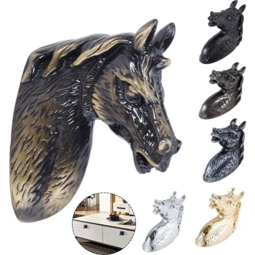 1Pc Antique Bronze Horse Head Handle Vintage Animal Knob Single hole Horse Head Alloy Pull Cupboard Drawer