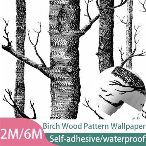 Birch Tree Peel Stick Wallpaper Self Adhesive Black And White Wood Stick Wallpaper For Entrance Background Wall Home Decoration