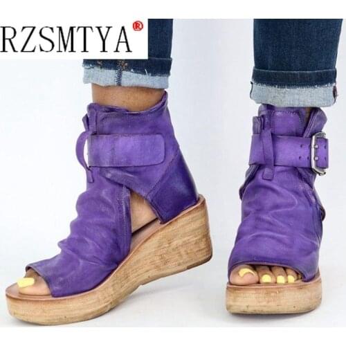 Women Sandals Shoes 2021 Summer Retro Peep Toe Platform Sandals PU Leather Zipper Thick Bottom Women Shoes Ladies Sandals