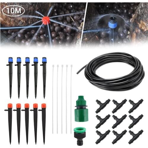 10M 4/7" Hose Irrigation System 360 Degree Adjusted Sprinklers Sprayers Dripper Watering Kits for Home Garden Greenhouse
