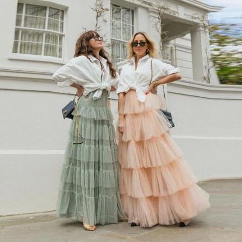 Modest Tulle Long Skirts for Women Custom Made Tiered Ruffed Puffy Prom Party Gown Wedding Skirt Floor Length Tutu Adult Saia