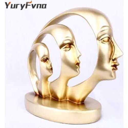 YuryFvna Nordic Family Half Face Statue Minimalist Character Resin Sculpture Home Decoration Accessories Modern