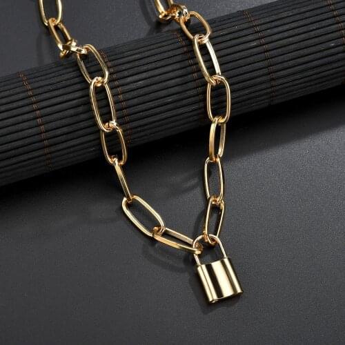 Trendy Fashion Gold Lock Necklace Woman Collar PadLock Pendants Necklaces Summer Beach Jewelry Choker Gift