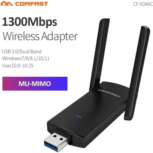 Gigabit USB Wifi Adapter 1300Mbps 2.4+5Ghz Antenna Wifi Dongle USB 802.11AC MU-MIMO Ethernet Wi-fi for Desktop Laptop Receiver